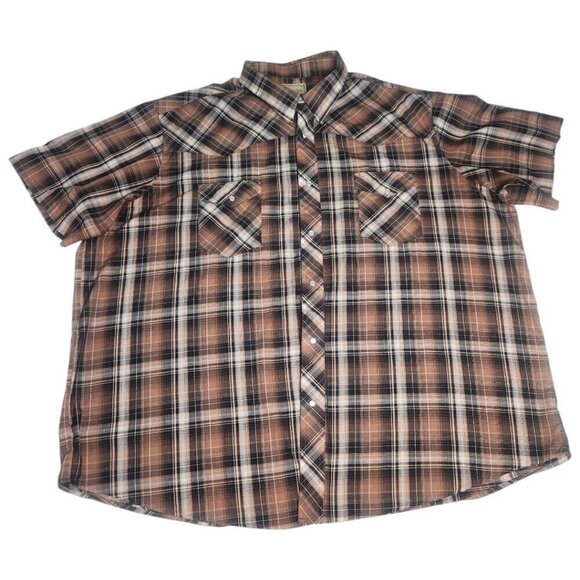 Wrangler Retro Brown Plaid Western Shirt Sawtooth Pockets Pearl Snap Button 3XL - Picture 9 of 12